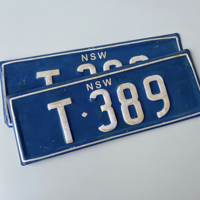 NUMBER PLATE, NSW - Blue White T389 (Pair)